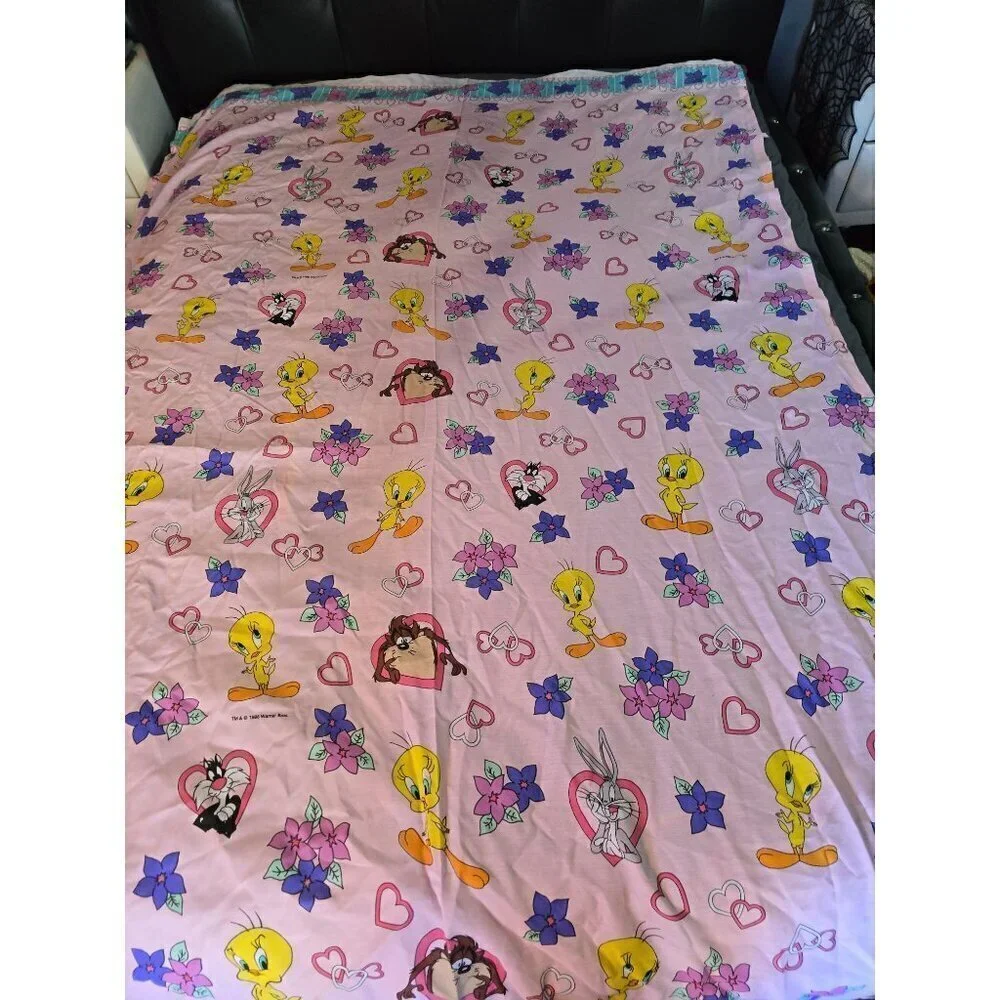 Vintage 90s 1996 Looney Tunes Pink Hearts Valentines Twin Sheet Set Tweety Tasma